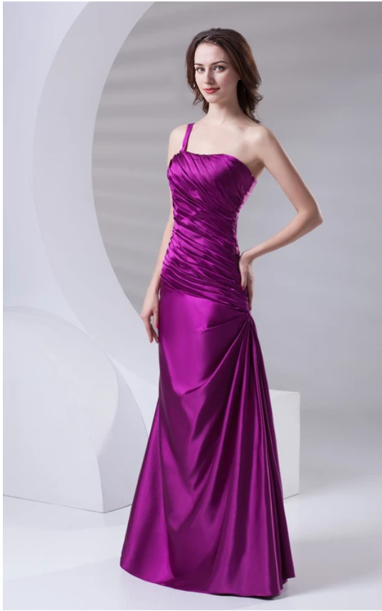 Dress Satin A-Line Floor-Length Ruched Dress With Single-Strap Design Formal Wear Dresses