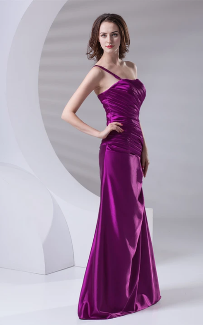 Dress Satin A-Line Floor-Length Ruched Dress With Single-Strap Design Formal Wear Dresses