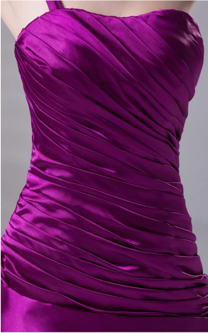 Dress Satin A-Line Floor-Length Ruched Dress With Single-Strap Design Formal Wear Dresses