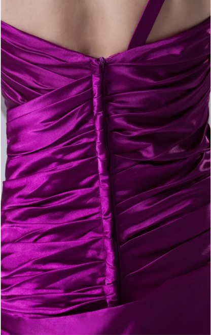 Dress Satin A-Line Floor-Length Ruched Dress With Single-Strap Design Formal Wear Dresses