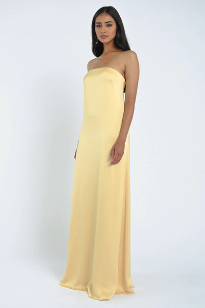 Dress Satin Classic Straight Strapless Neck Sleeveless Evening Dress Bridesmaid Dress A-line Floor-Length Back Zip Prom Dress