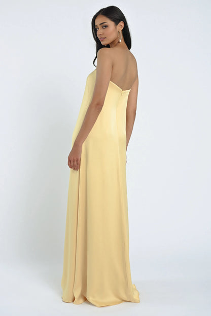 Dress Satin Classic Straight Strapless Neck Sleeveless Evening Dress Bridesmaid Dress A-line Floor-Length Back Zip Prom Dress