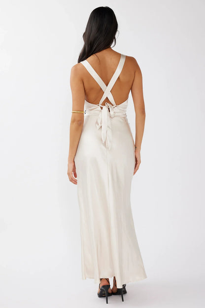 Dress Emerald Green Satin Maxi Dress with Plunging V Neckline and Lace Waist Detail Prom Dress