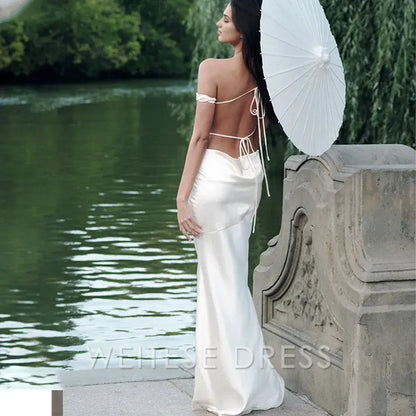 Dress Satin Sexy Backless Bandage Maxi Dress For Women Apricot Sleeveless Evening Dress Autumn Slim Elegant Party Prom Dress