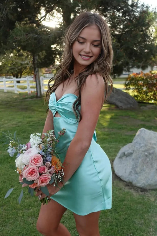 Dress Satin Sweetheart Aqua Open Back Chest Sleeveless Homecoming Dress