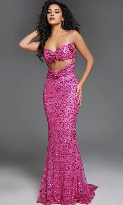 Dress Sequin Hot Pink Prom Dress Spaghetti Straps Formal Dress Sweep/Brush Train Sleeveless Backless Lace Up Prom Dress