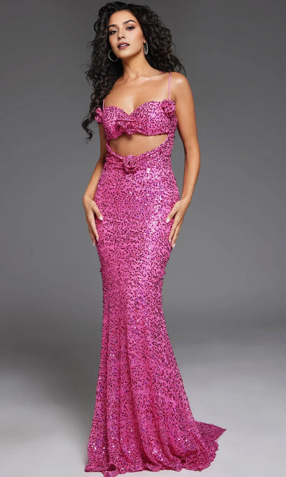 Dress Sequin Hot Pink Prom Dress Spaghetti Straps Formal Dress Sweep/Brush Train Sleeveless Backless Lace Up Prom Dress