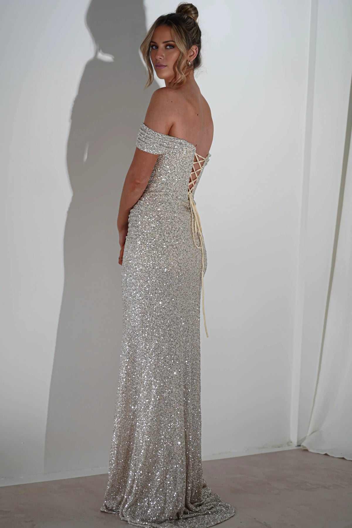 Dress Sequin Ruched Bodice Mermaid Gown Off Shoulder Neck Emerald Green Sexy High Slit Prom Dress