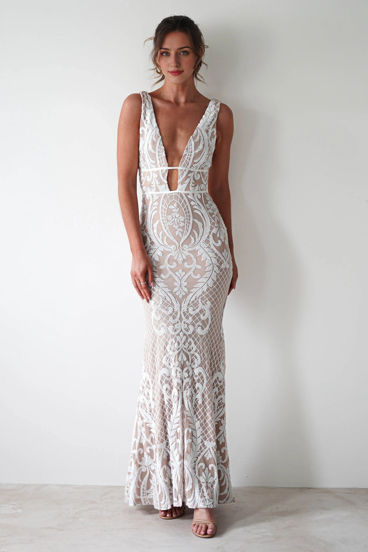 Dress Sexy Deep V Neck Mermaid Trumpet Sequin Gown Sleeveless Backless Floor-Length Prom Dress