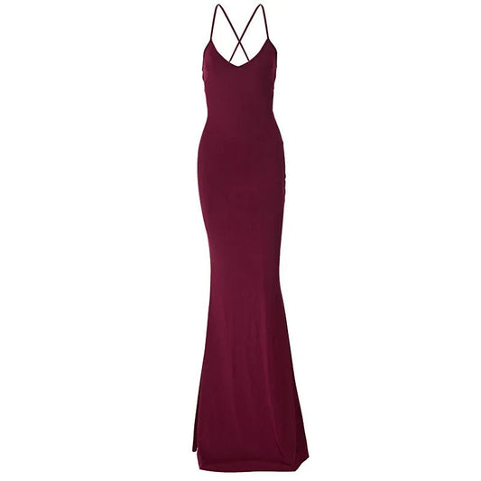Dress Sexy Lace Up Backless Mermaid Bodycon Maxi Dresses For Women Elegant Luxury Evening Gown Red Party Dress Prom Dress