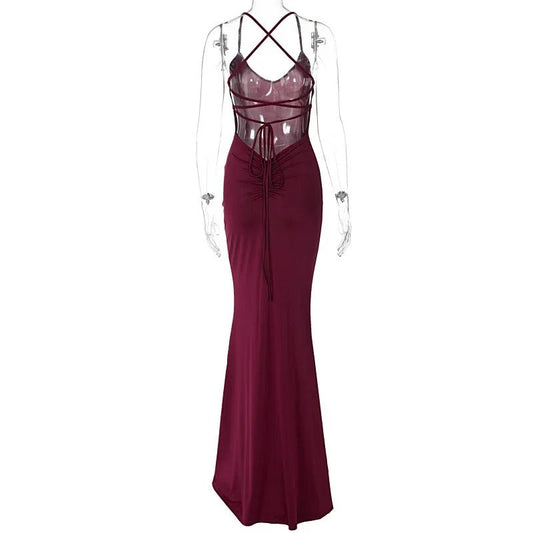 Dress Sexy Lace Up Backless Mermaid Bodycon Maxi Dresses For Women Elegant Luxury Evening Gown Red Party Dress Prom Dress