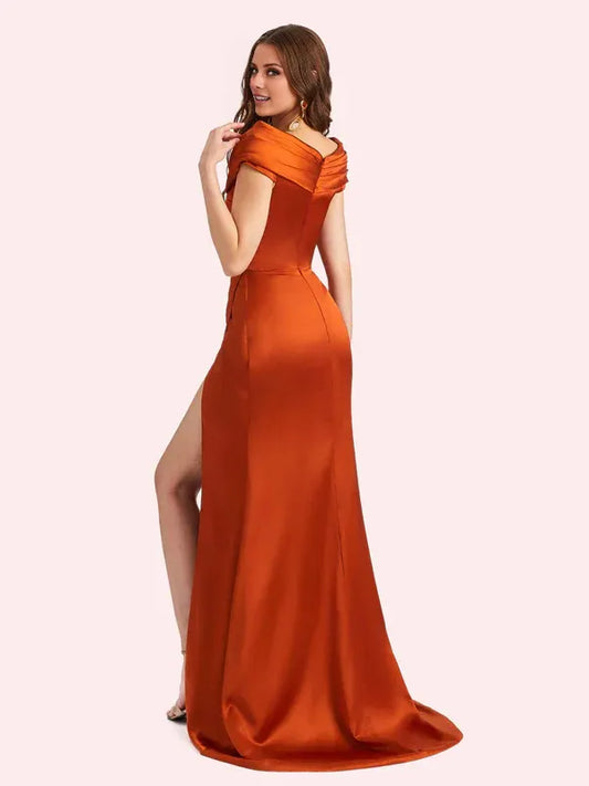 Dress Sexy Mermaid Cap Sleeves Soft Satin Maxi Dress Matron of Honor Dress For Wedding Prom Dress