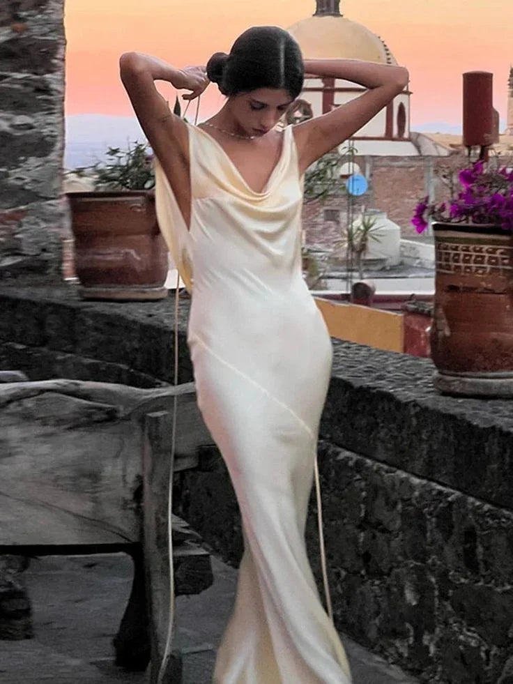 Dress Sexy Mermaid No Jewel Ivory Satin Floor Length Evening Dress Prom Dresses
