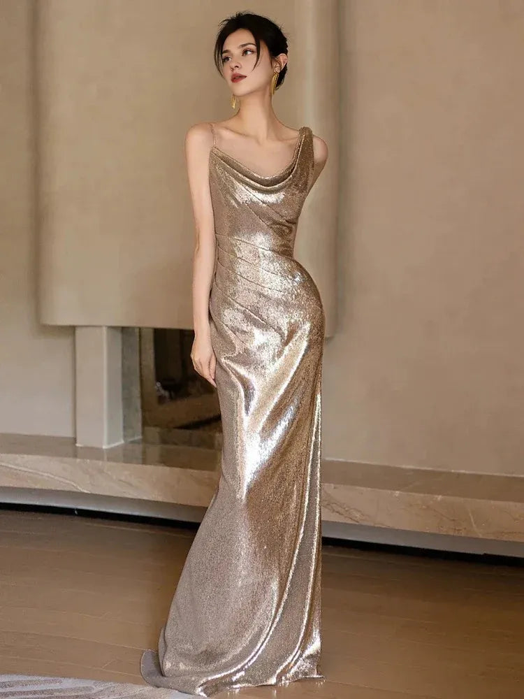 Dress Sexy Mermaid Sequin Backless Floor Length Evening Dress Prom Dresses