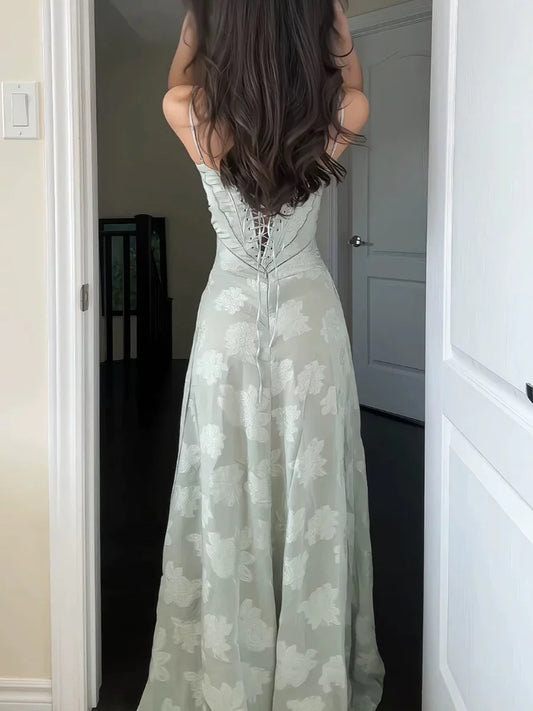 Dress Sexy Mermaid Spaghetti Straps Beautiful Sage Green Lace Prom Dresses Long Party Dress