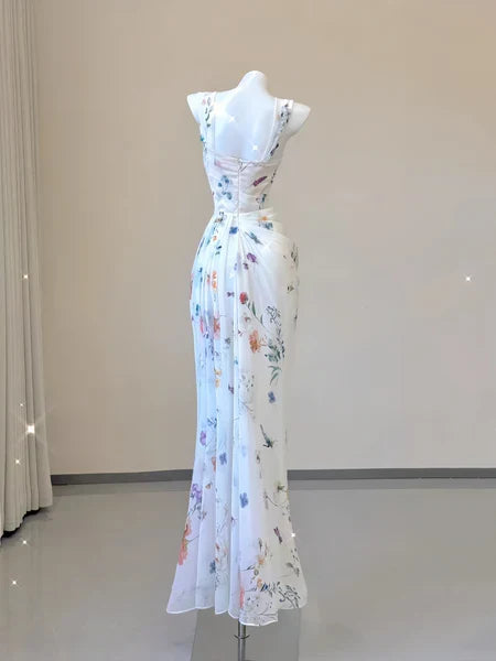 Dress Sexy Mermaid Straps Chiffon Floral Evening Gowns Long Prom Dresses