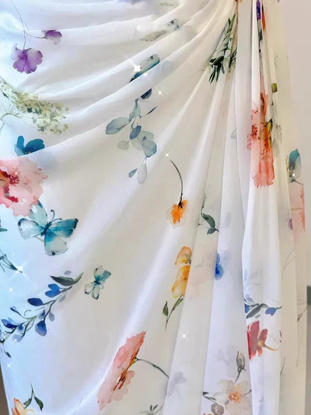 Dress Sexy Mermaid Straps Chiffon Floral Evening Gowns Long Prom Dresses