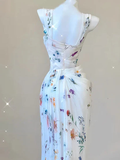 Dress Sexy Mermaid Straps Chiffon Floral Evening Gowns Long Prom Dresses