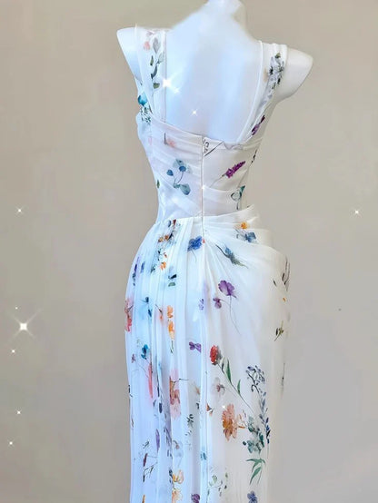 Dress Sexy Mermaid Straps Chiffon Floral Evening Gowns Long Prom Dresses