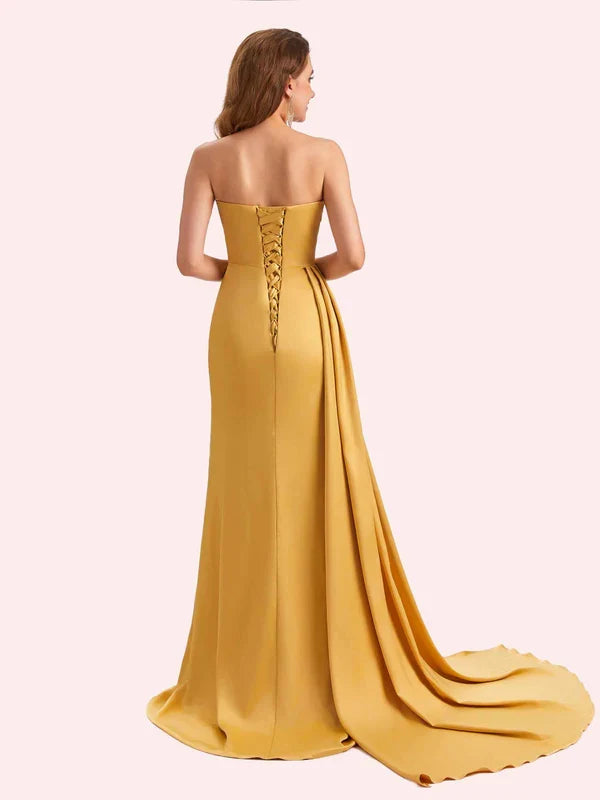 Dress Sexy Mermaid V-neck Side Slit Strapless Soft Satin Maxi Dress Bridesmaid Dress For Wedding Prom Dress