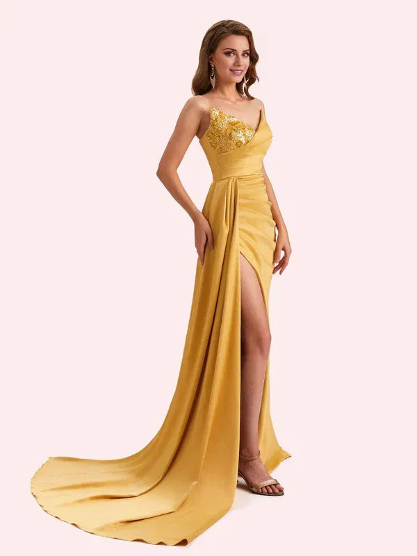 Dress Sexy Mermaid V-neck Side Slit Strapless Soft Satin Maxi Dress Bridesmaid Dress For Wedding Prom Dress