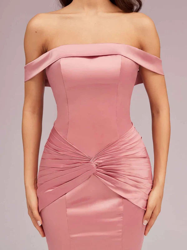 Dress Sexy Off Shoulder Mermaid Long Satin Formal Pleated Sweep Brush Train Prom Dresses