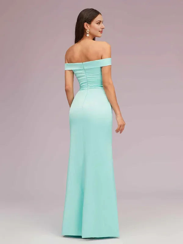 Dress Sexy Off Shoulder Sleeveless Mermaid Trumpet Long Soft Satin Party Solid Color Prom Dresses