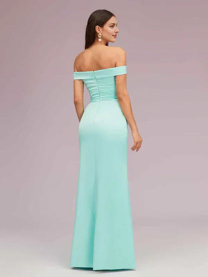 Dress Sexy Off Shoulder Sleeveless Mermaid Trumpet Long Soft Satin Party Solid Color Prom Dresses