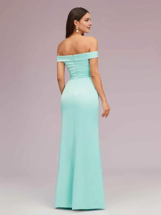 Dress Sexy Off Shoulder Sleeveless Mermaid Trumpet Long Soft Satin Party Solid Color Prom Dresses