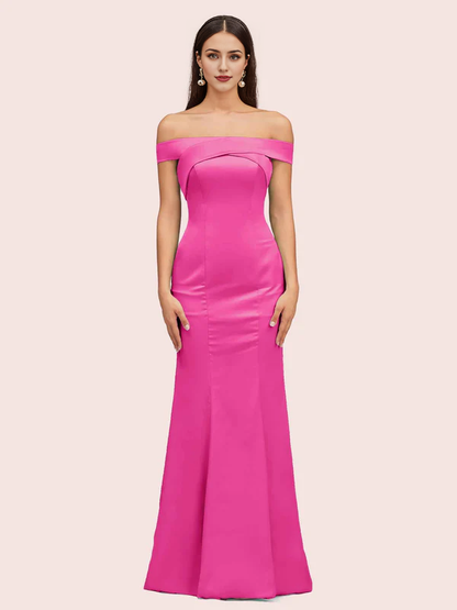 Dress Sexy Off Shoulder Sleeveless Mermaid Trumpet Long Soft Satin Party Solid Color Prom Dresses
