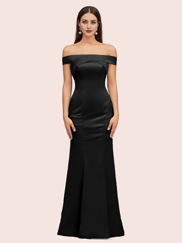 Dress Sexy Off Shoulder Sleeveless Mermaid Trumpet Long Soft Satin Party Solid Color Prom Dresses