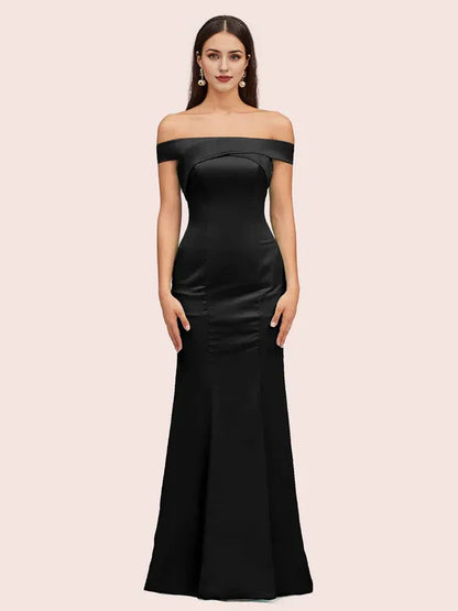 Dress Sexy Off Shoulder Sleeveless Mermaid Trumpet Long Soft Satin Party Solid Color Prom Dresses