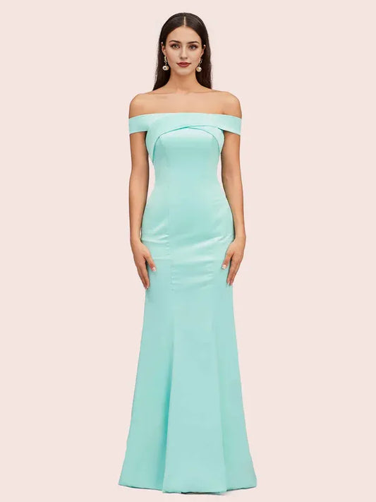 Dress Sexy Off Shoulder Sleeveless Mermaid Trumpet Long Soft Satin Party Solid Color Prom Dresses