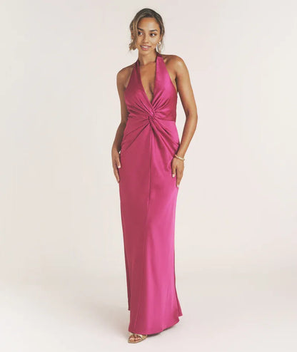 Dress Sexy Plunge Knot Detail Sleeveless Maxi Dress Fuchisa Column Twist Backless Prom Dress