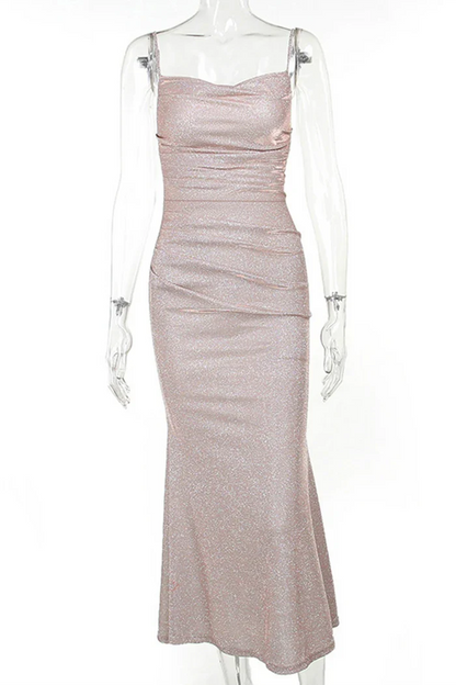 Dress Sexy Solid Color Backless Sequined Evening Dresses Prom Dress Spaghetti Straps Sleeveless Sparkle & Shine Party Dress