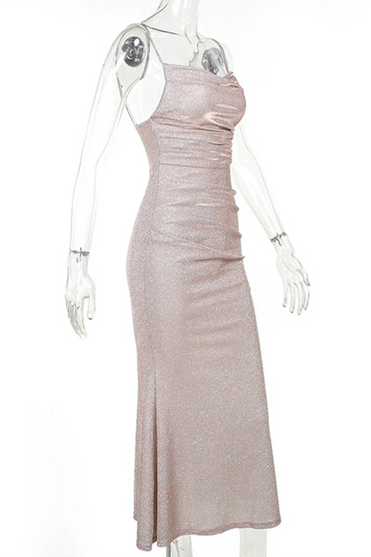 Dress Sexy Solid Color Backless Sequined Evening Dresses Prom Dress Spaghetti Straps Sleeveless Sparkle & Shine Party Dress