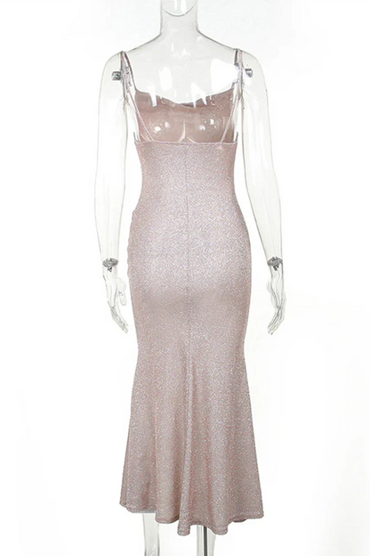 Dress Sexy Solid Color Backless Sequined Evening Dresses Prom Dress Spaghetti Straps Sleeveless Sparkle & Shine Party Dress