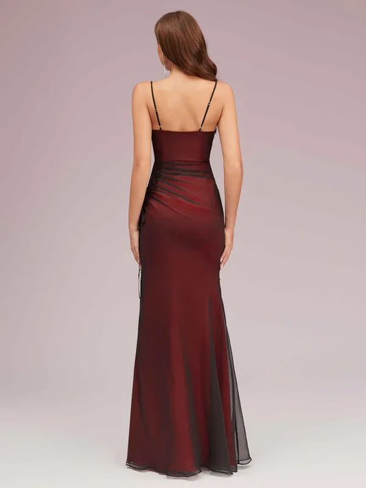 Dress Sexy Spaghetti Straps Red And Black Side Slit Maxi Dress Sleeveless Prom Dresses