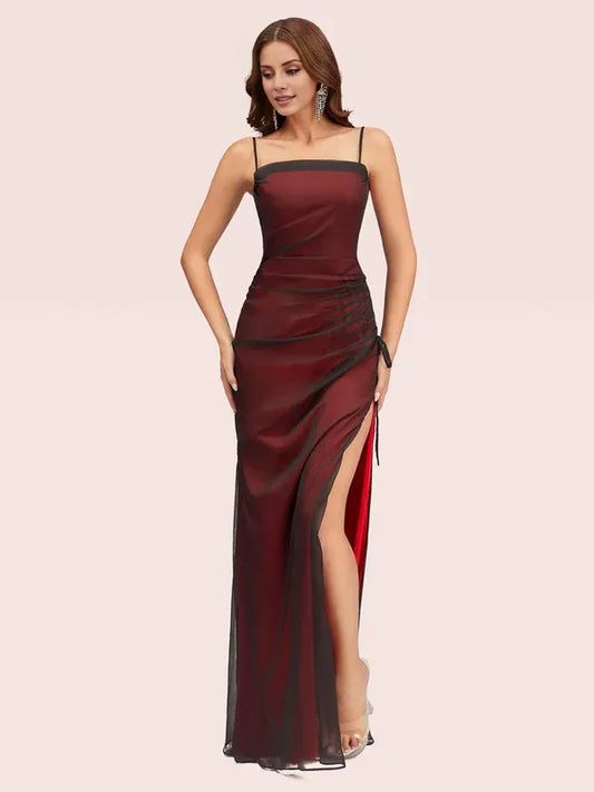 Dress Sexy Spaghetti Straps Red And Black Side Slit Maxi Dress Sleeveless Prom Dresses