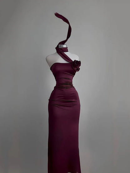 Dress Sexy Strapless Backless Long Dress Women Summer Fashion Ribbon Flower Party Evening Dresses Elegant Sleeveless Bodycon Prom Dress