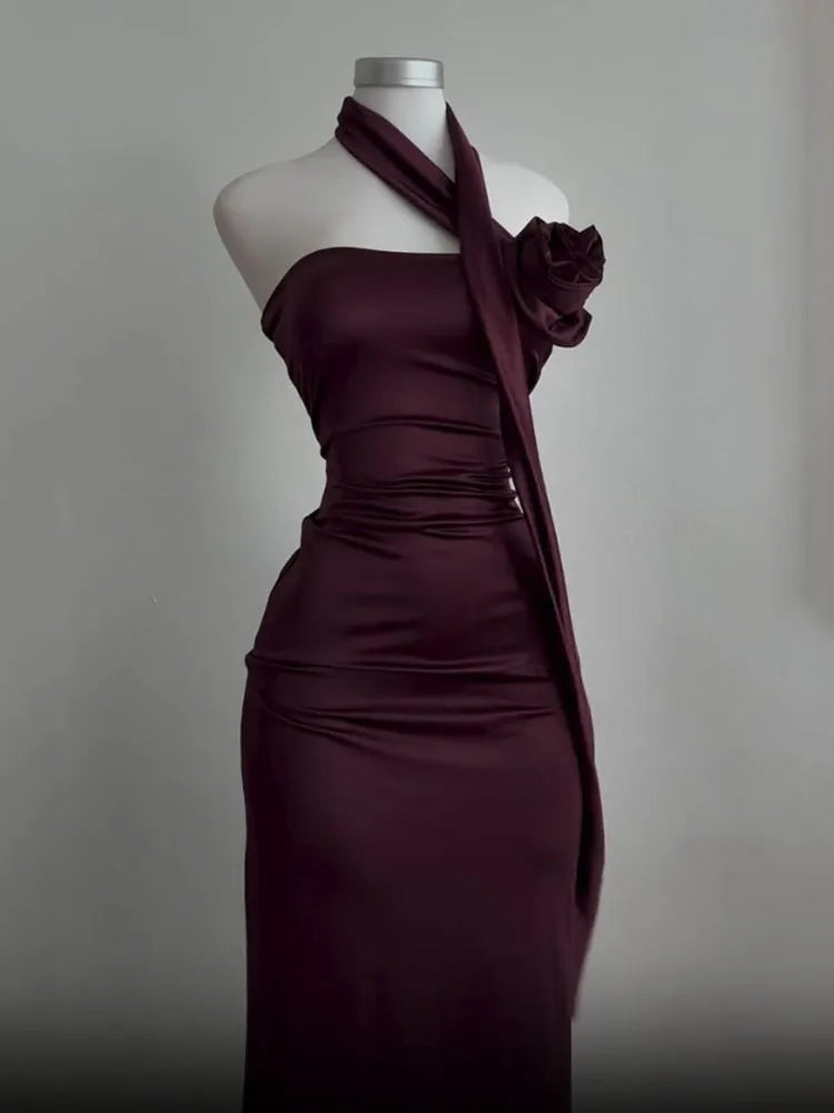 Dress Sexy Strapless Backless Long Dress Women Summer Fashion Ribbon Flower Party Evening Dresses Elegant Sleeveless Bodycon Prom Dress