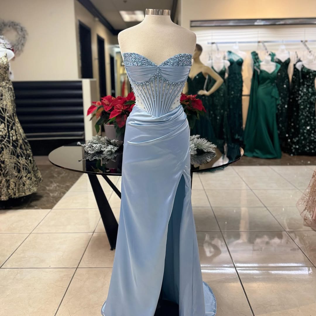 Dress Sexy Strapless Prom Dress Simple Illusion Side Split Corset Beading A Line Evening Dress