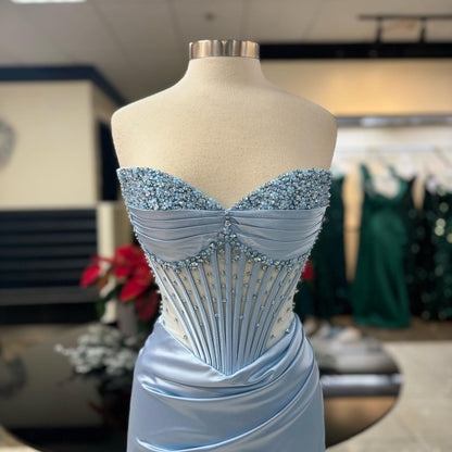 Dress Sexy Strapless Prom Dress Simple Illusion Side Split Corset Beading A Line Evening Dress