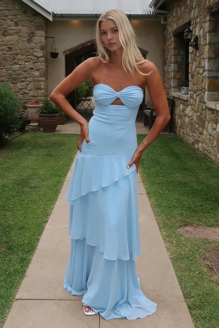 Dress Sexy Strapless Ruffle Hollow Out Long Dress For Women Elegant Sleeveless Bodycon Party Club Evening Dress Holiday Prom Dress