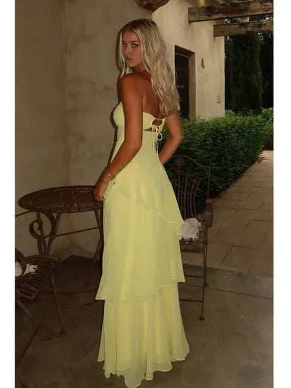 Dress Sexy Strapless Ruffle Hollow Out Long Dress For Women Elegant Sleeveless Bodycon Party Club Evening Dress Holiday Prom Dress