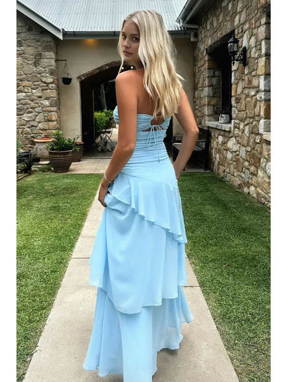 Dress Sexy Strapless Ruffle Hollow Out Long Dress For Women Elegant Sleeveless Bodycon Party Club Evening Dress Holiday Prom Dress