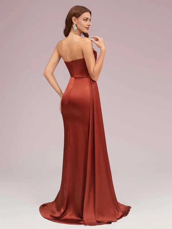 Dress Sexy Sweetheart Strapless Maxi Dress Soft Satin Mermaid Graduation Pleated Prom Dresses