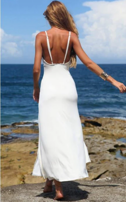 Dress Sexy V-neck A-line Ankle-length Spaghetti Straps Dress with Splits Prom Dress Formal Wear Dresses
