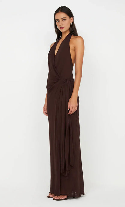 Dress Sexy V Neck Pleated Maxi Dress Sleeveless Sheath Column Solid Color Backless Prom Dress