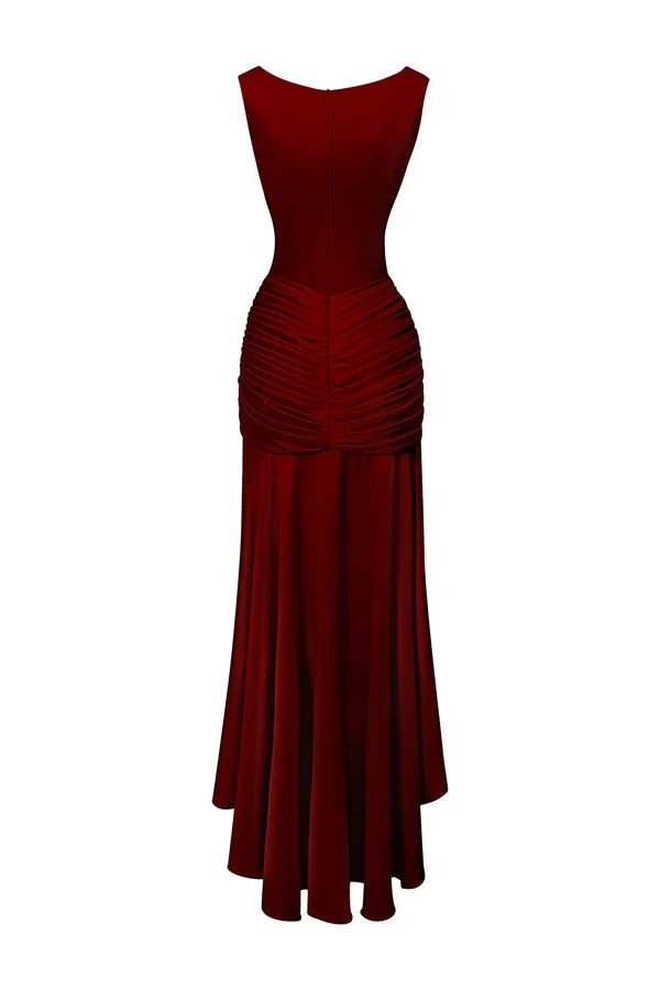 Dress Sheath Asymmetric Satin Pleats Maxi Dress Sleeveless Elegant Back Full Coverage Prom Dress